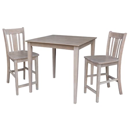 International Concepts Round 36X36 Counter Ht Dining Table, 2 San Remo Counter Ht Stools, Gray Taupe, 36 W, 36 L, 36 in H K09-3636-S102-2